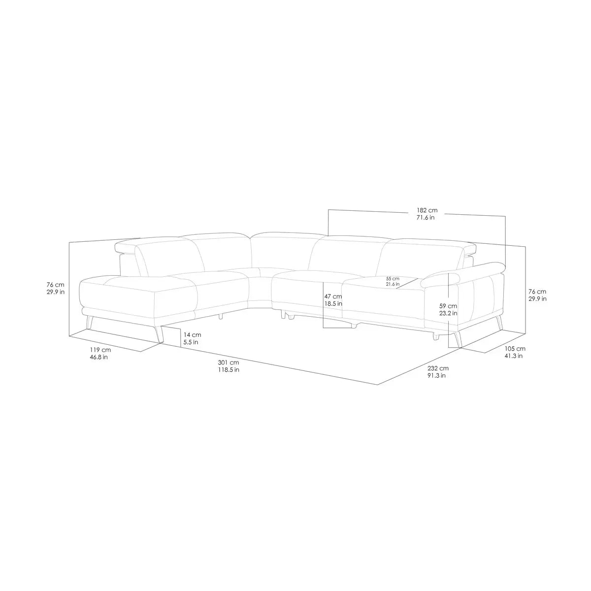 SlateLux Power Reclining Leather Sectional Sofa