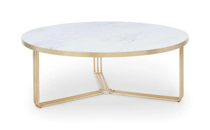 Finn Large Circular Coffee Table with Marble Top & Polished Frame