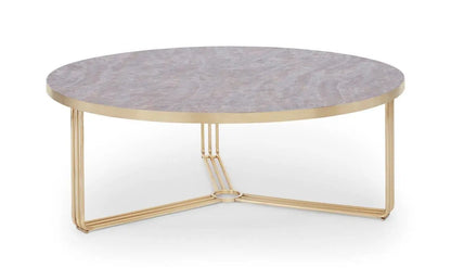 Finn Large Circular Coffee Table with Marble Top & Polished Frame