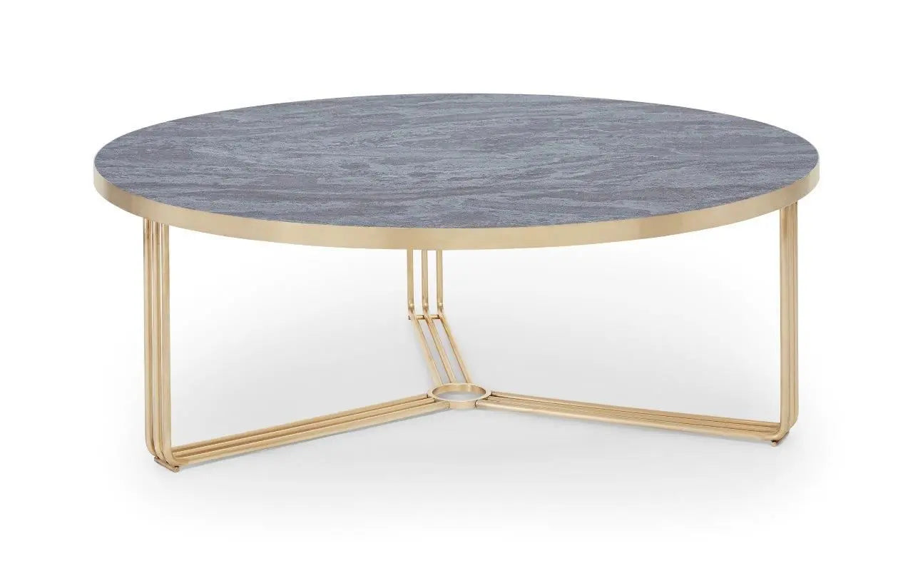 Finn Large Circular Coffee Table with Marble Top & Polished Frame