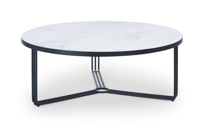 Finn Large Circular Coffee Table with Marble Top & Polished Frame