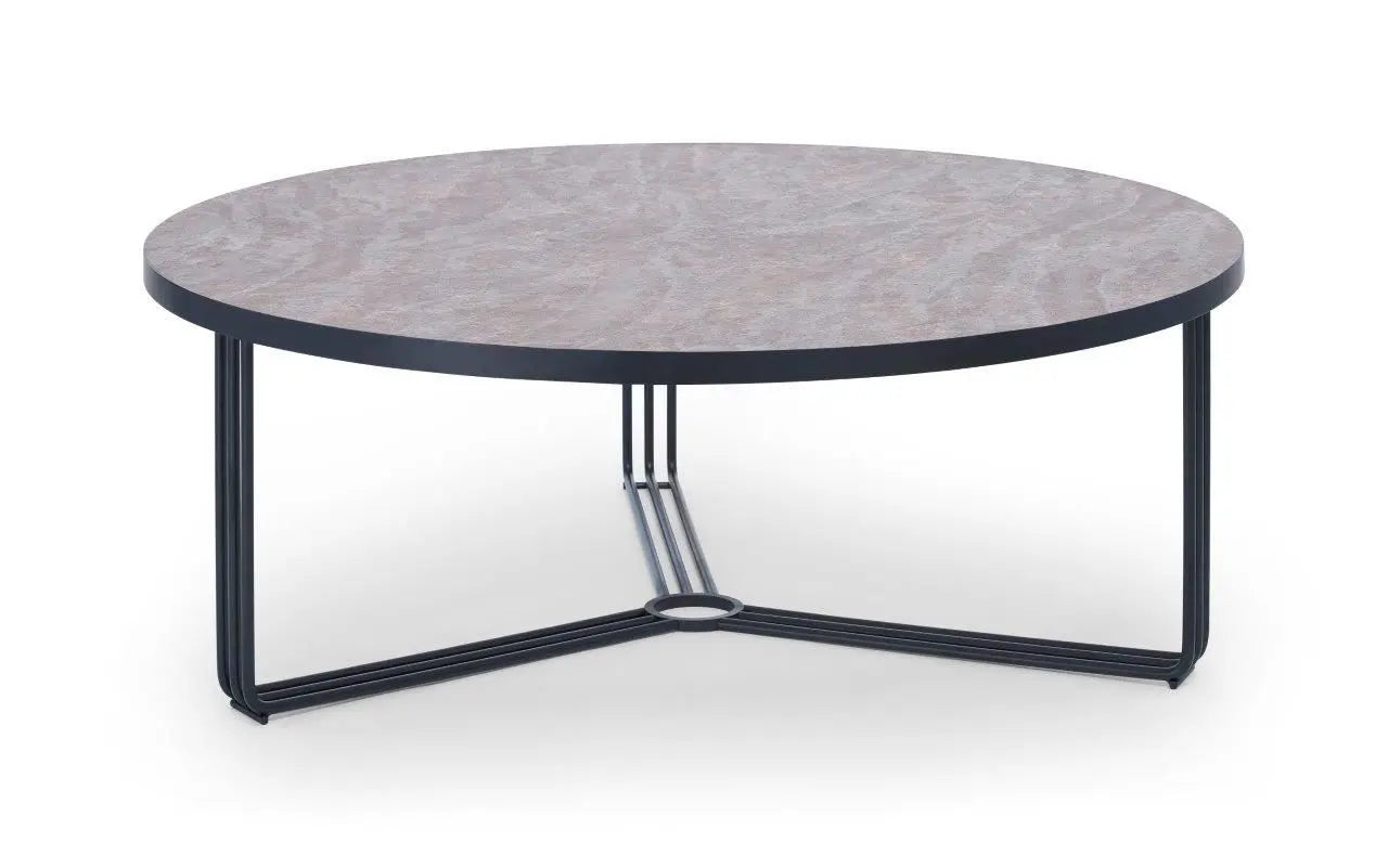 Finn Large Circular Coffee Table with Marble Top & Polished Frame