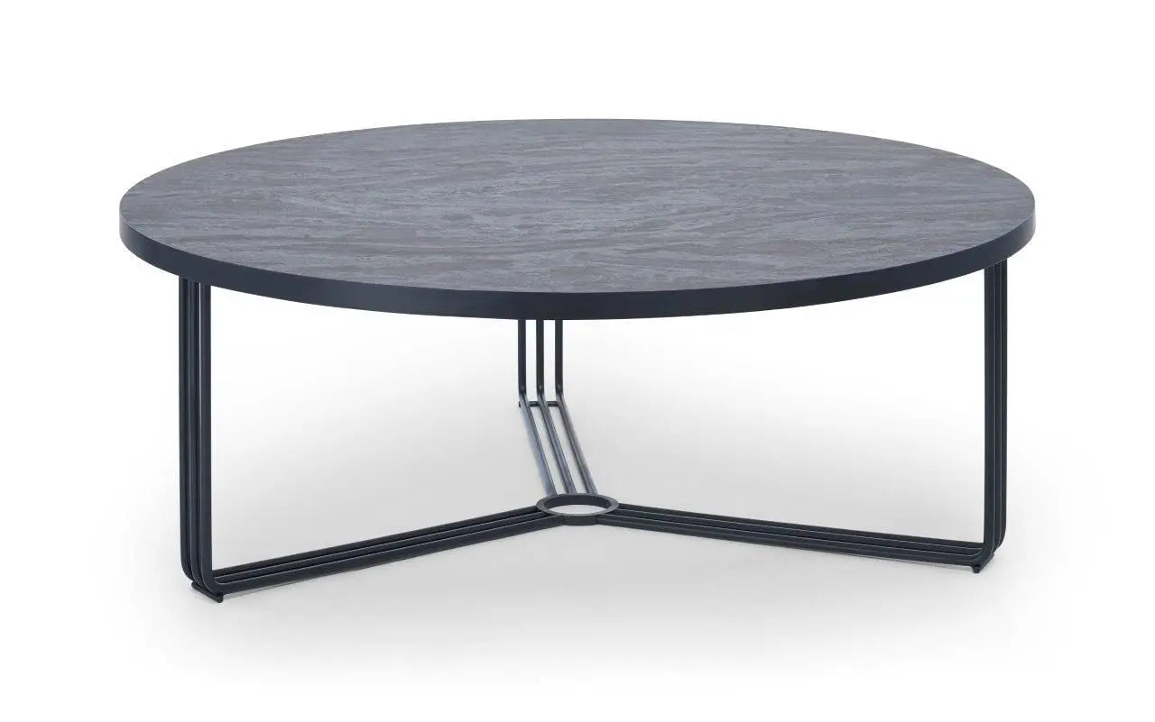 Finn Large Circular Coffee Table with Marble Top & Polished Frame