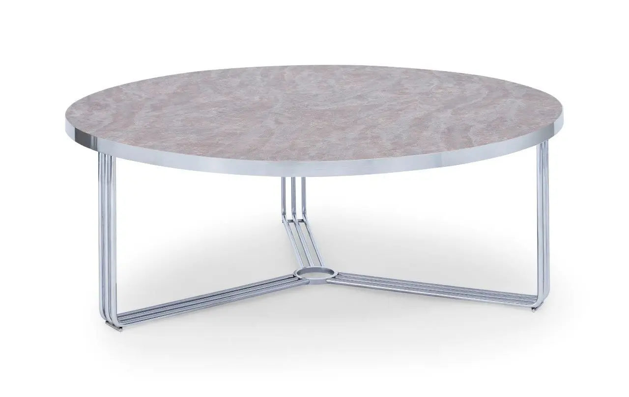 Finn Large Circular Coffee Table with Marble Top & Polished Frame