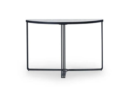 White Marble Top & Polished Chrome Frame Demi Lune Console Table