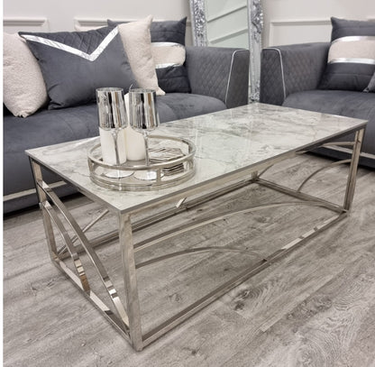 Stella Chrome Coffee Table with Stomach Ash Grey Sintered Top