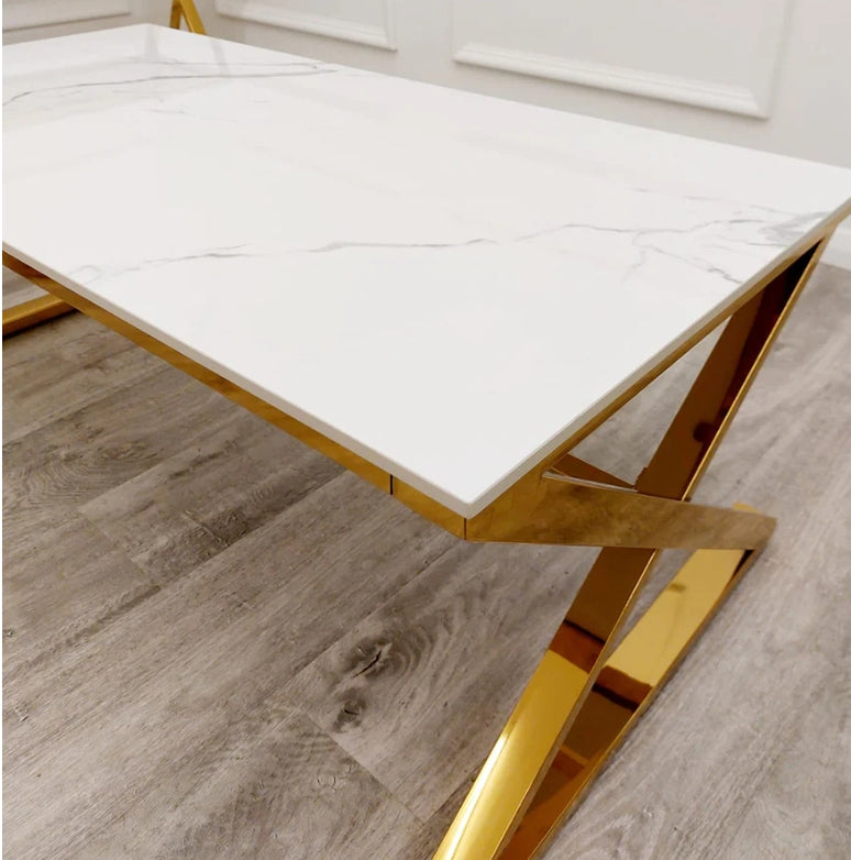 Zion Gold Coffee Table with Polar White Sintered Top