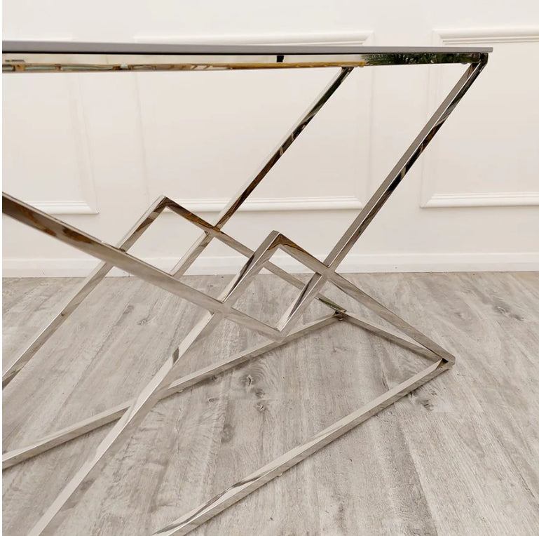 Vesta Chrome Console Table with Stomach Ash Sintered Stone Top