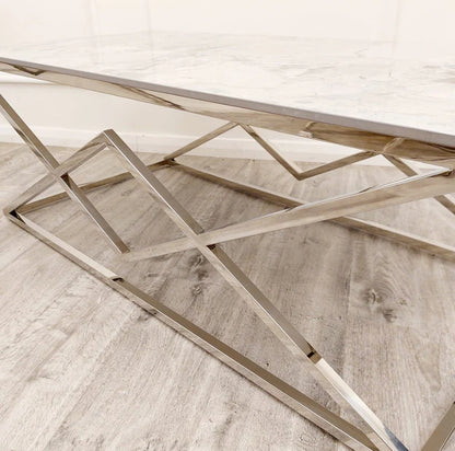 Vesta Chrome Coffee Table with Stomach Ash Sintered Stone Top