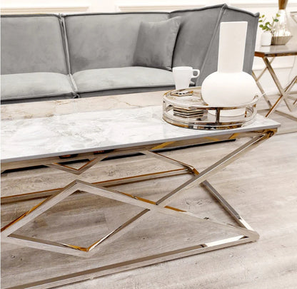 Vesta Chrome Coffee Table with Stomach Ash Sintered Stone Top