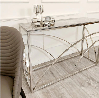 Stella Chrome Console Table with Stomach Ash Grey Sintered Top