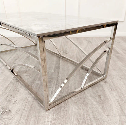 Stella Chrome Coffee Table with Stomach Ash Grey Sintered Top