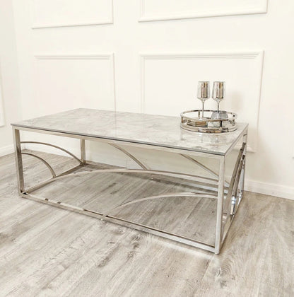 Stella Chrome Coffee Table with Stomach Ash Grey Sintered Top