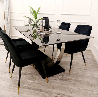 Venus Dining Table with 4 Black Luna Chairs