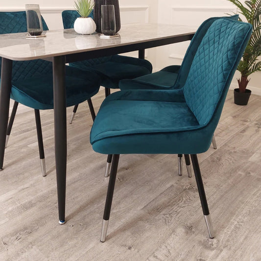 Titus Dining Set Polar White with 4 Luna Chairs (Teal or Navy)