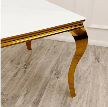 Louis Gold 1.5 Dining Table with White Glass Top