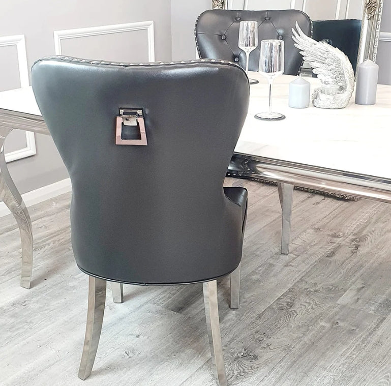 Mayfair Leather Dining Chairs Plain Back/Square Knocker