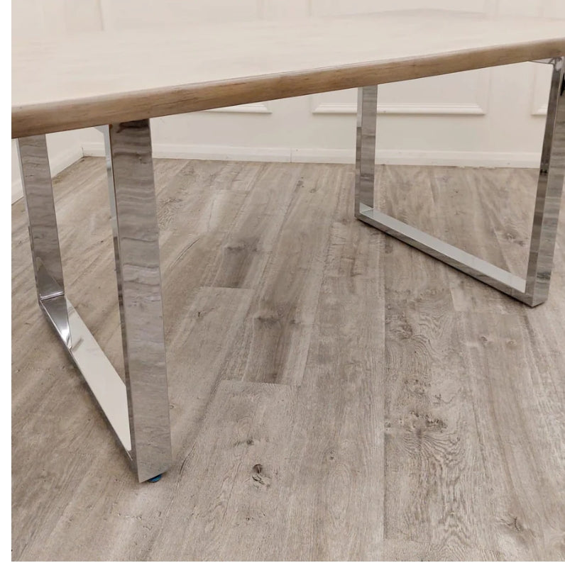 Freya 1.8 Dining Table Solid Light Pine wood with Chrome Metal Legs