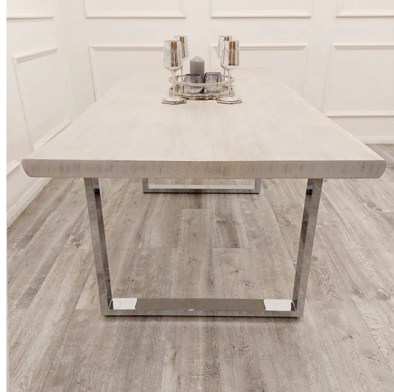 Freya 1.8 Dining Table Solid Light Pine wood with Chrome Metal Legs