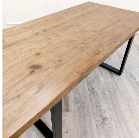 Freya 1.8 Dining Table Solid Dark Pine wood with Matt Black Metal Legs