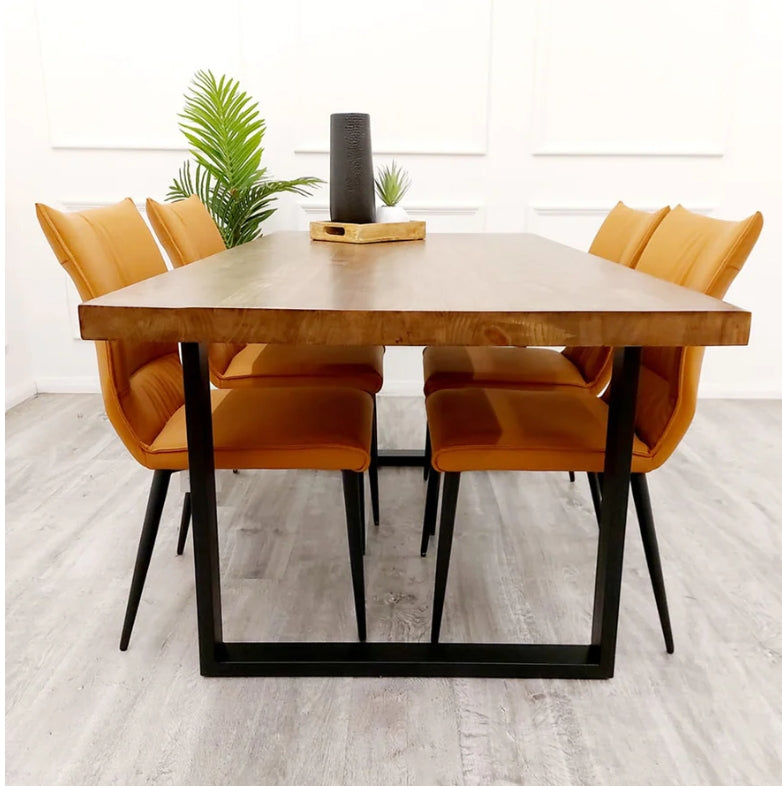 Freya 1.8 Dining Table Solid Dark Pine wood with Matt Black Metal Legs