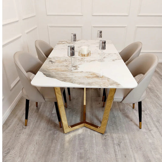 Lucien 1.8 Gold Dining Table with Pandora Gold Sintered Stone Top