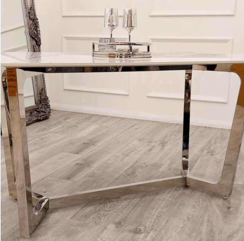 Lucien 1.6 Chrome Dining Table with Polar White Sintered Stone Top