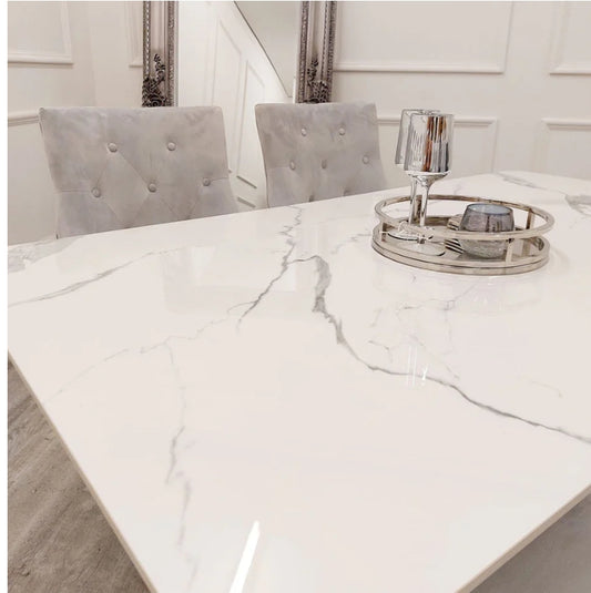 Lucien 1.6 Chrome Dining Table with Polar White Sintered Stone Top