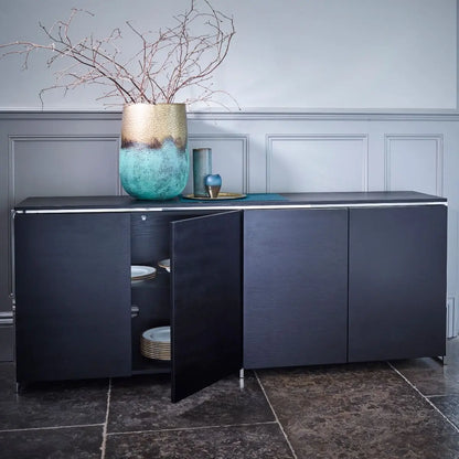 Four Door Sideboard Black Stained Oak Veneer & Polished Frame