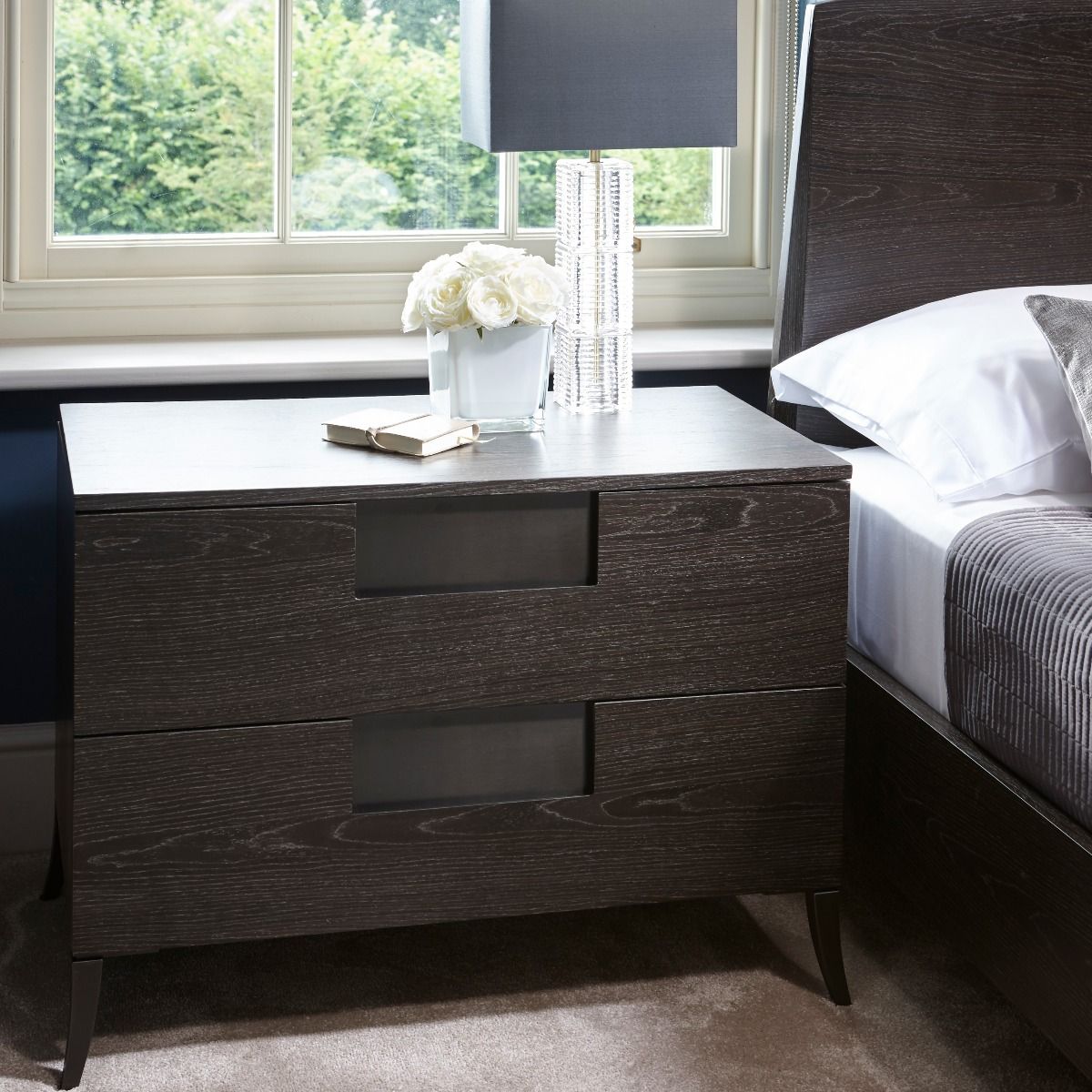 Wide Two Drawer Bedside Chest