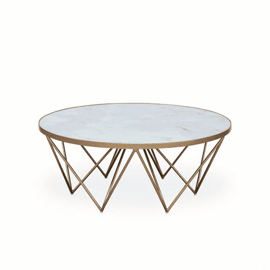 Crofton Round Coffee Table | White Marble Glass