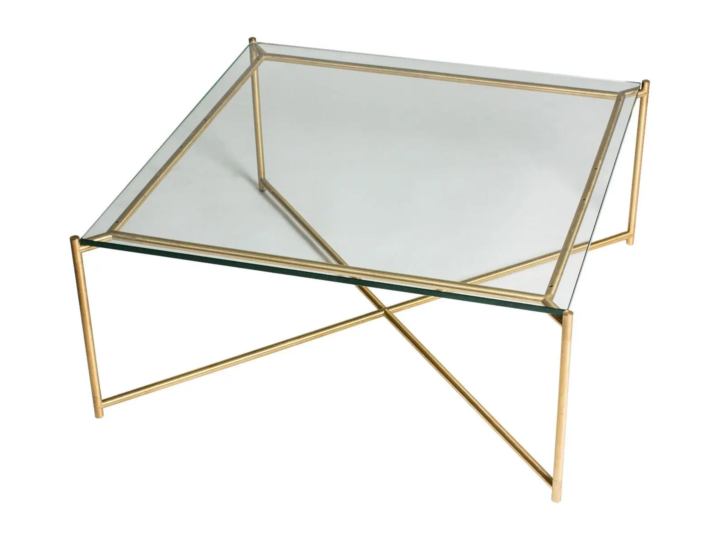 Square Coffee Table Clear Glass Top & Brass Frame