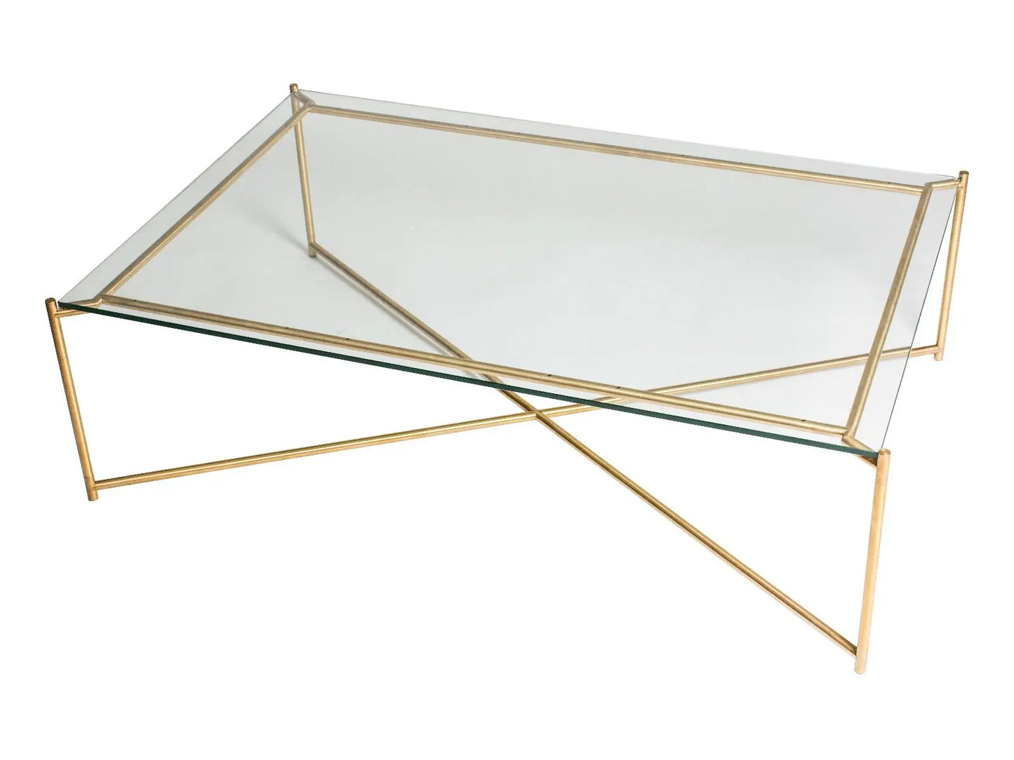 Rectangular Coffee Table Clear Glass Top & Brass Frame