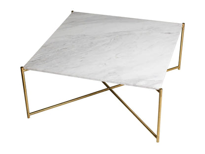 Square Coffee Table Clear Glass Top & Brass Frame