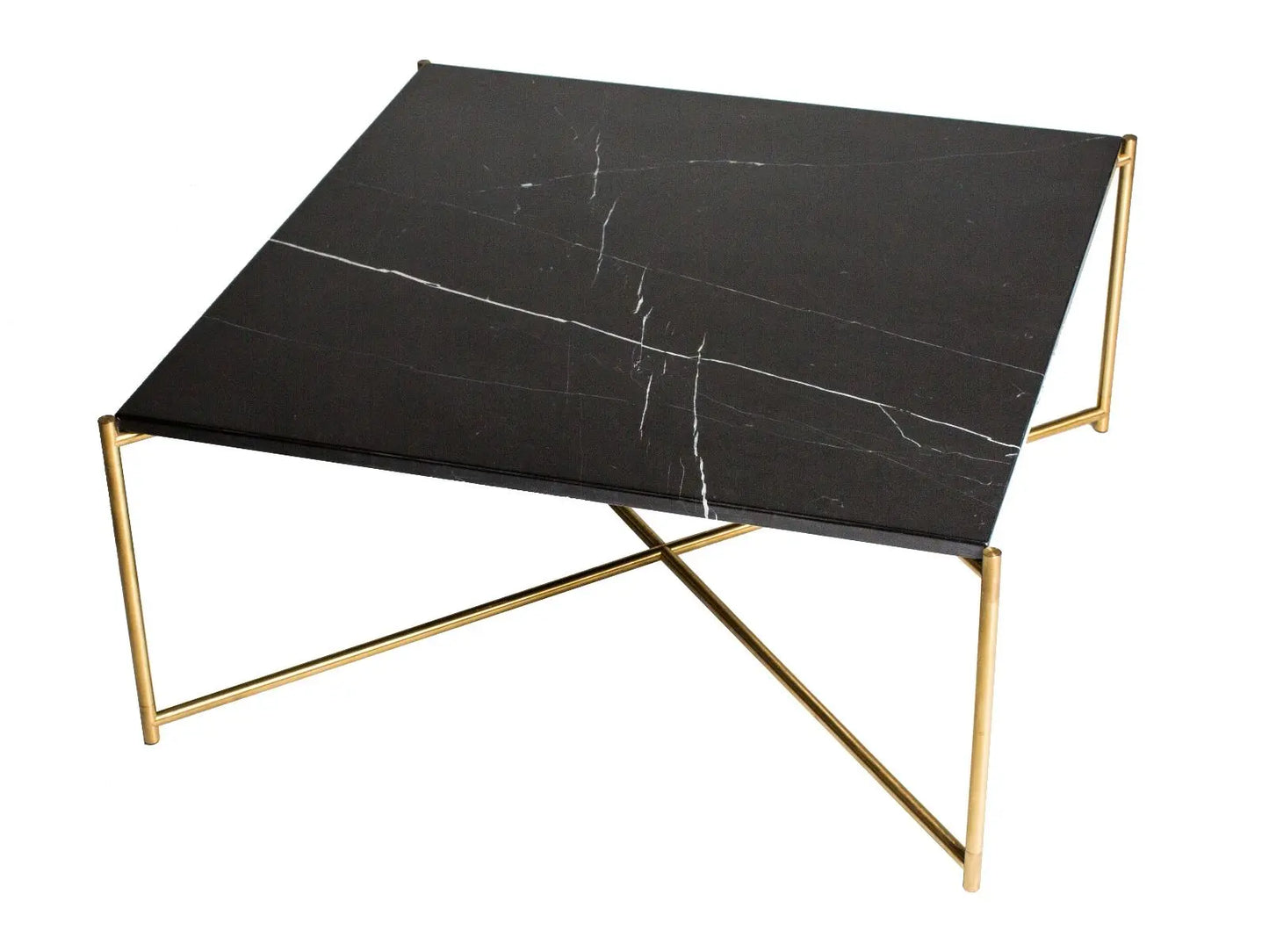 Square Coffee Table Clear Glass Top & Brass Frame