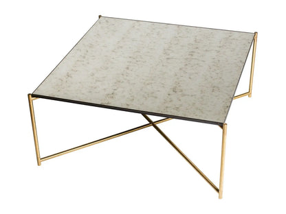 Square Coffee Table Clear Glass Top & Brass Frame