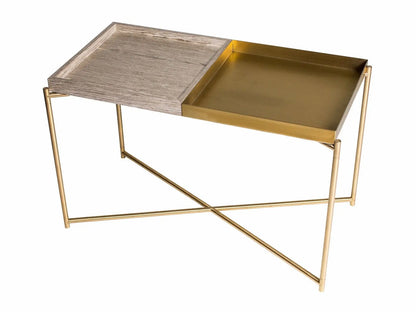 Iris Twin Tray Side Table Weathered Oak & Brass Trays