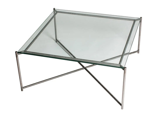 Square Coffee Table Clear Glass Top & Brass Frame