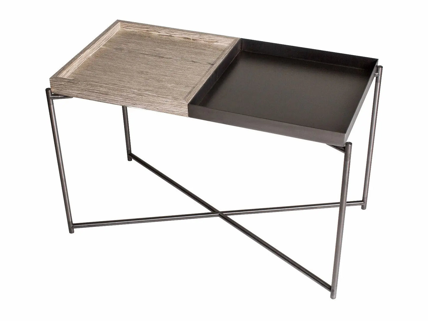 Iris Twin Tray Side Table Weathered Oak & Brass Trays