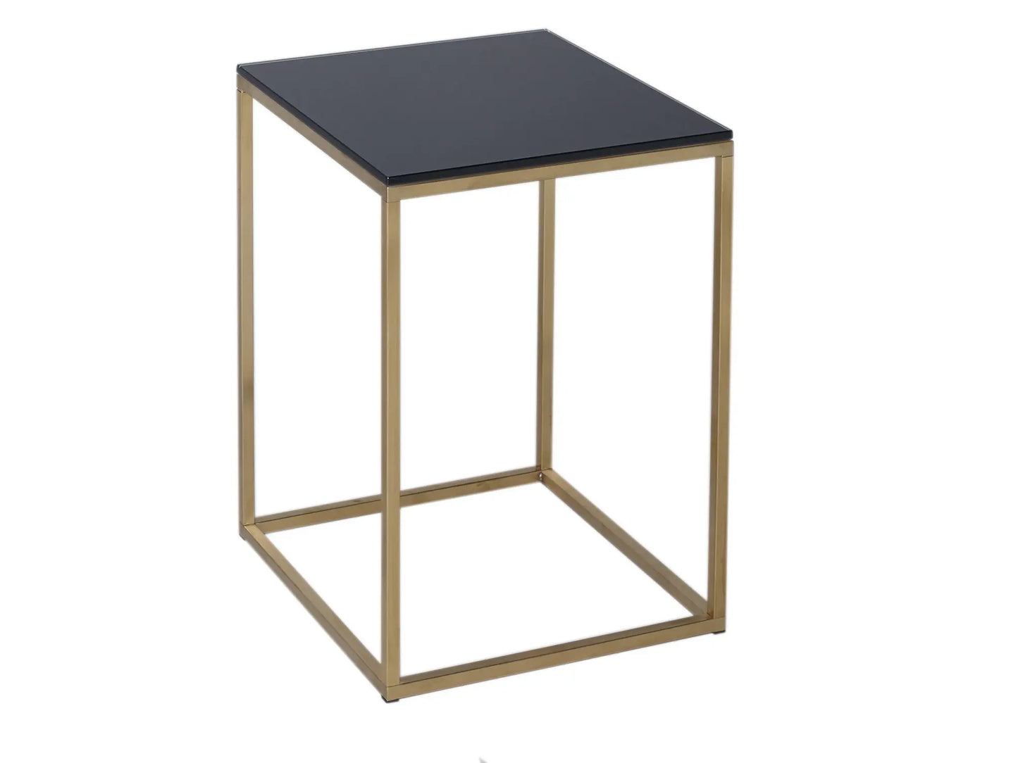 Square Side Table With White Glass Top & Brass Base