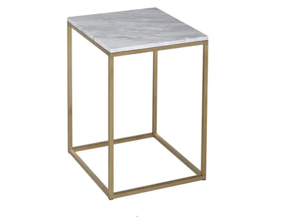 Square Side Table With White Glass Top & Brass Base