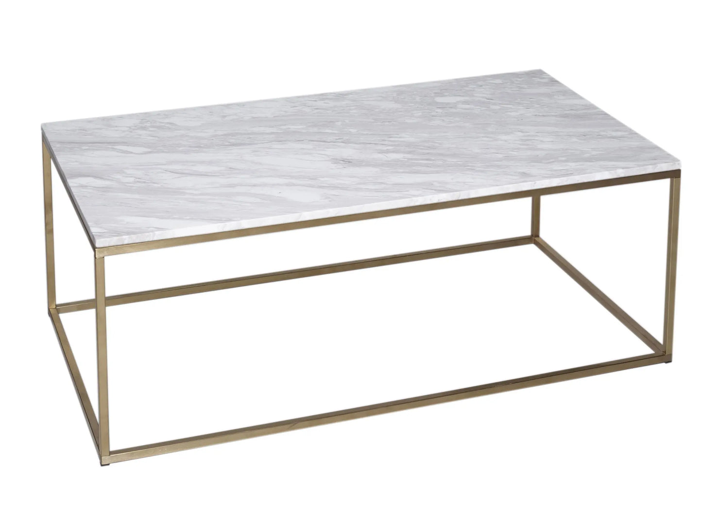 Rectangular Coffee Table White Glass Top & Brass Base