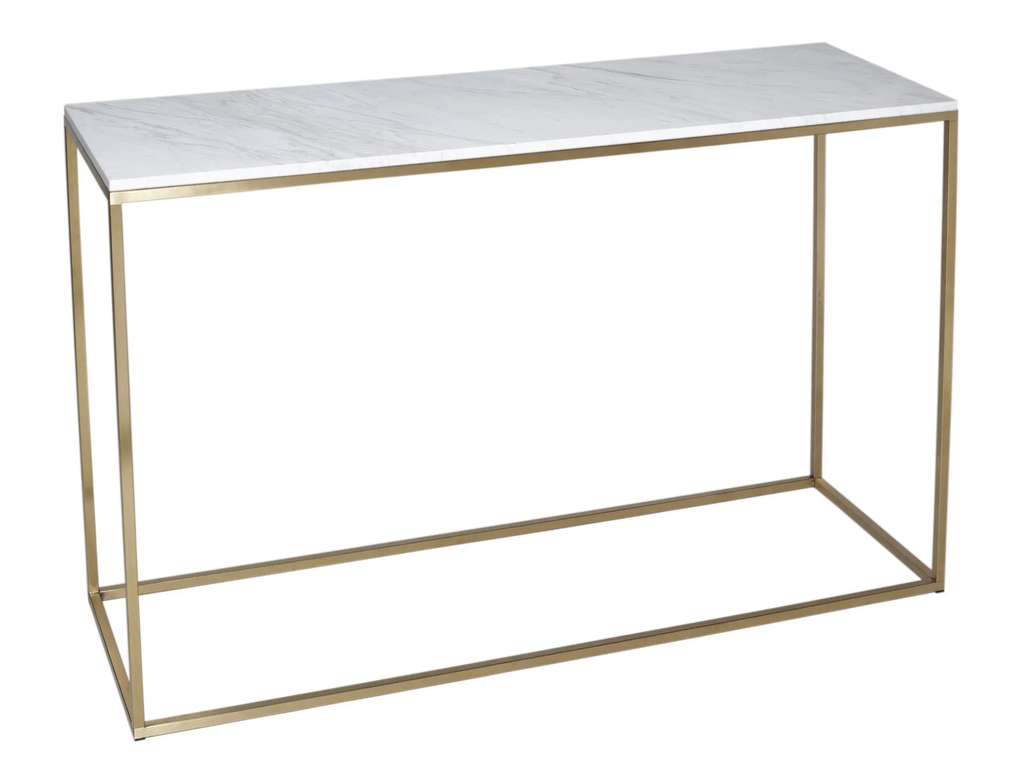 White Glass & Brass Base Console Table