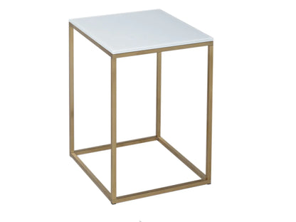 Square Side Table With White Glass Top & Brass Base