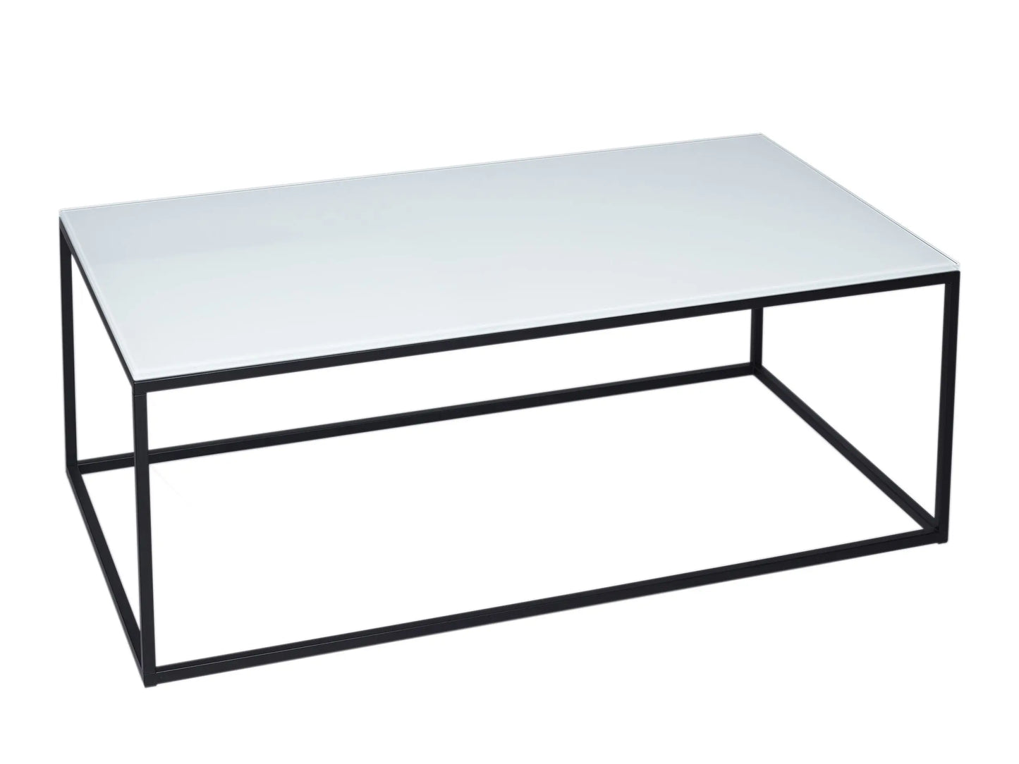 Rectangular Coffee Table White Glass Top & Brass Base