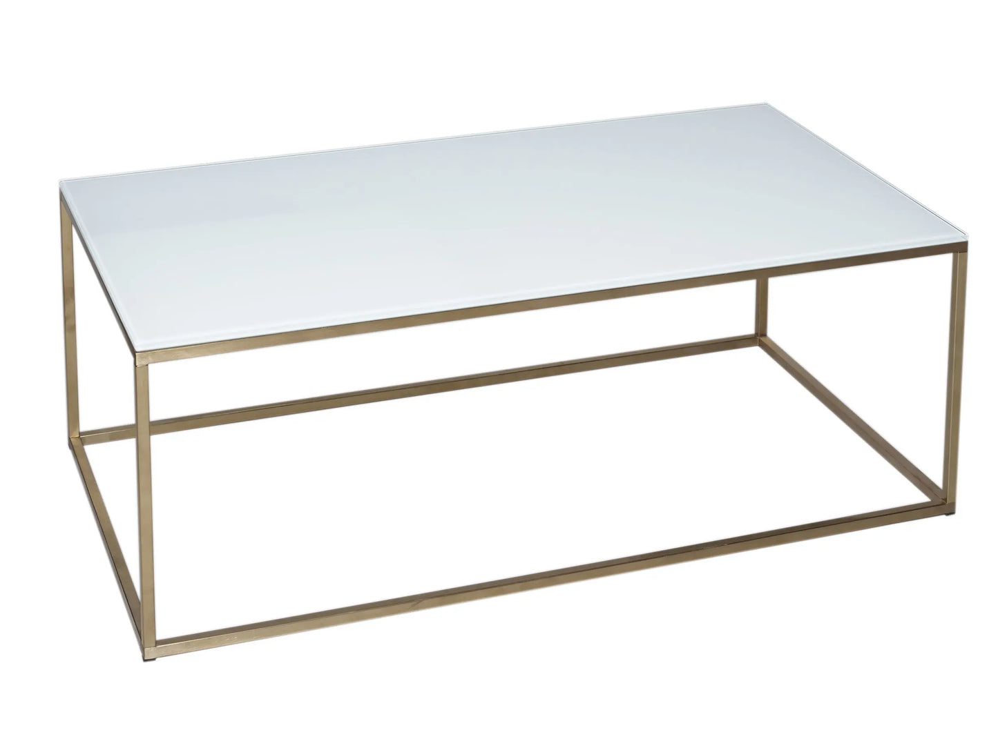 Rectangular Coffee Table White Glass Top & Brass Base