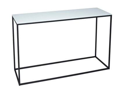 White Glass & Brass Base Console Table