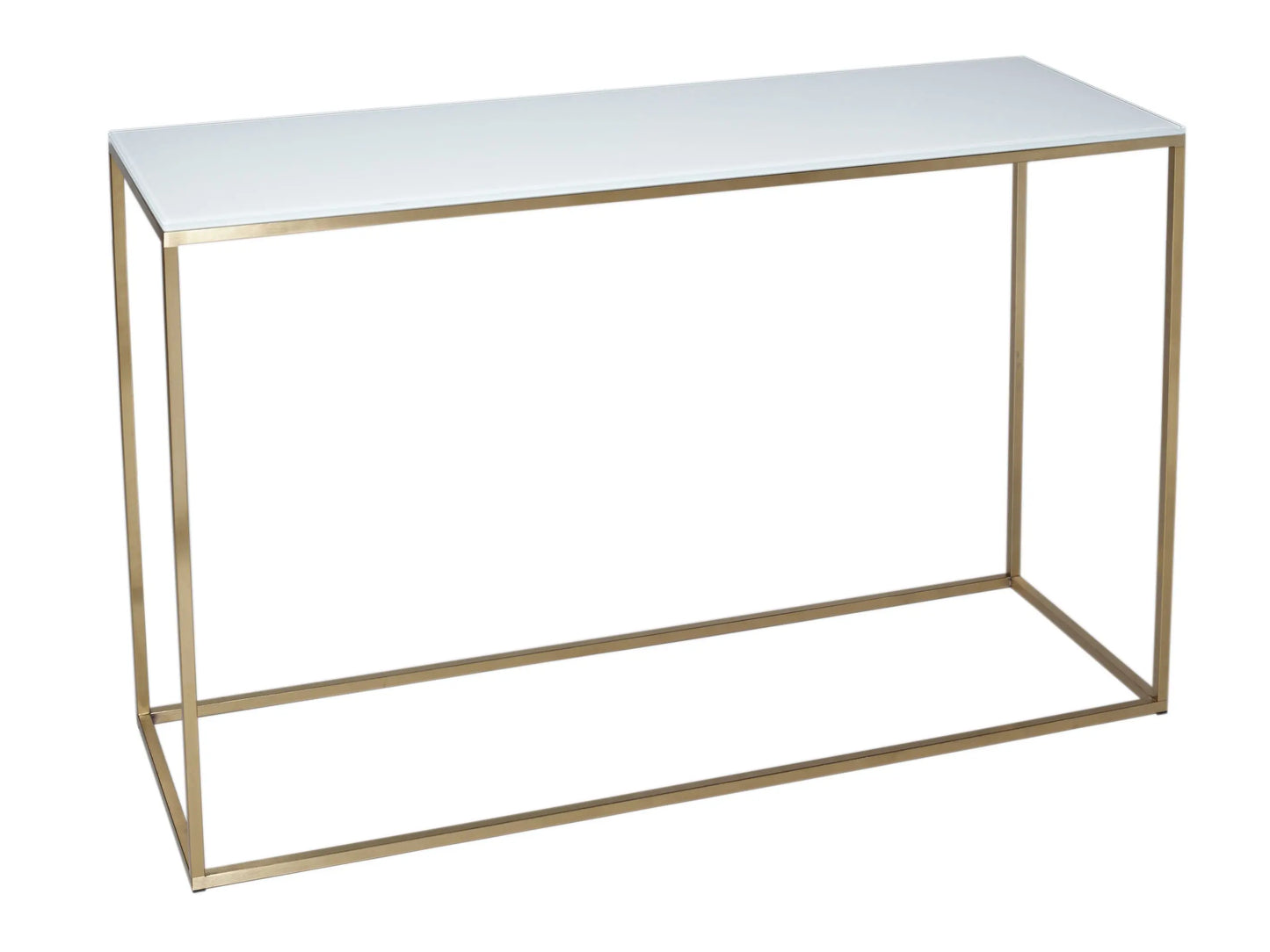 White Glass & Brass Base Console Table