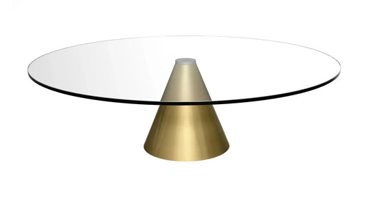 Large Circular Coffee Table Clear Glass Top & Brass Base