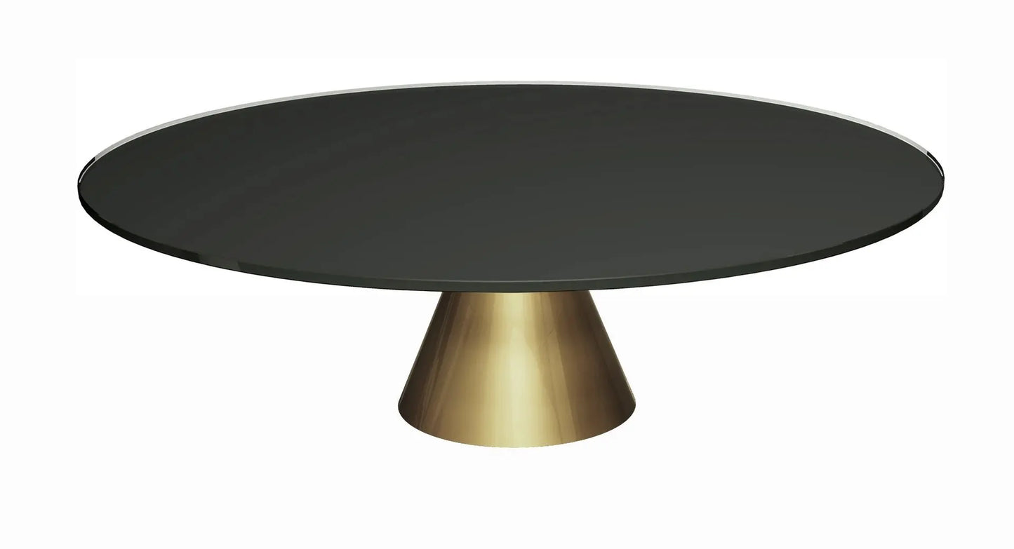 Large Circular Coffee Table Clear Glass Top & Brass Base